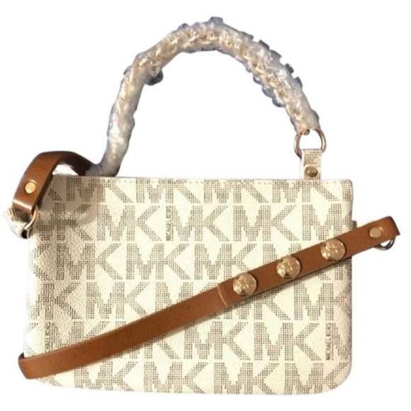 Michael Kors Tan Logo Fanny Pack Brown Synthetic Textured Leather Wristlet - Picture 1 of 7